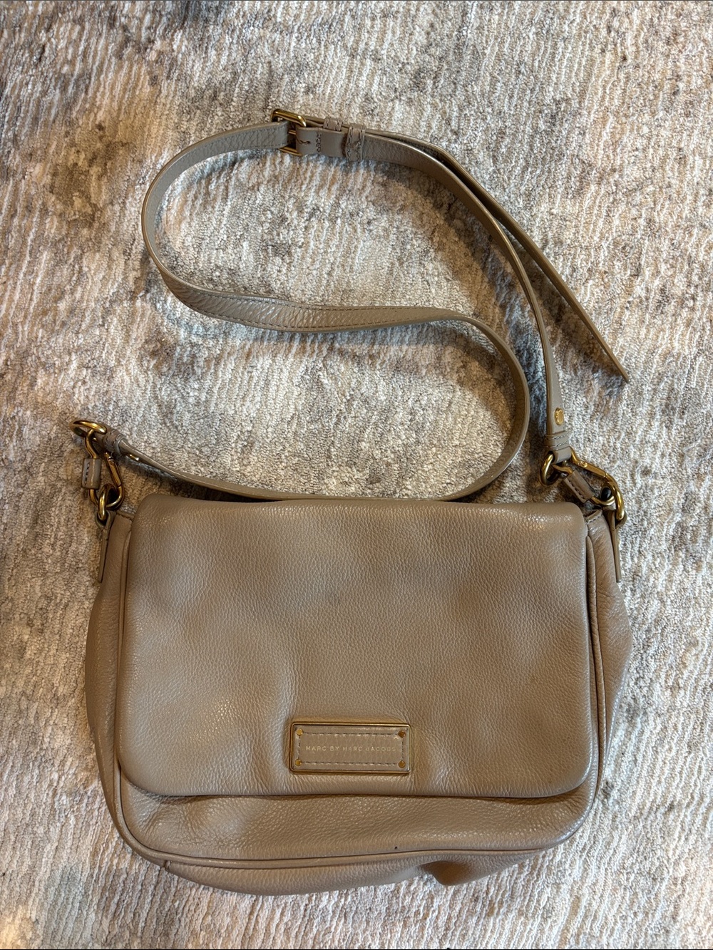 Marc Jacobs Taupe Leather Crossbody Bag with Gold Hardware